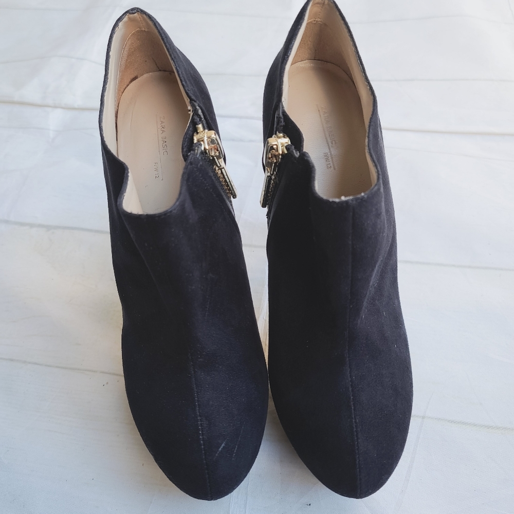 Zara Basic Black Suede Platform Stiletto Booties - image 2